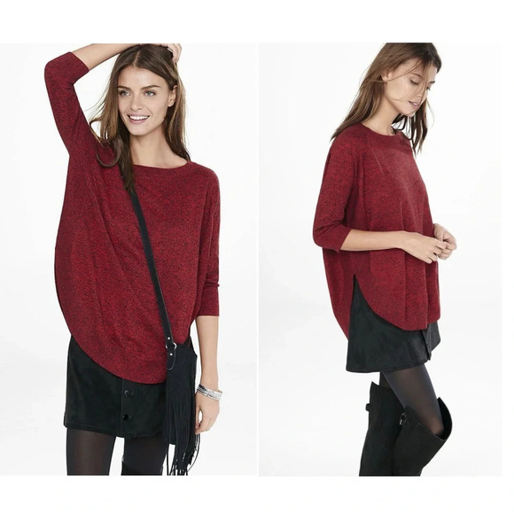 Express Dark Red Flecked Round Hem Oversized Sweater Xsmall Women’s - Picture 1 of 12